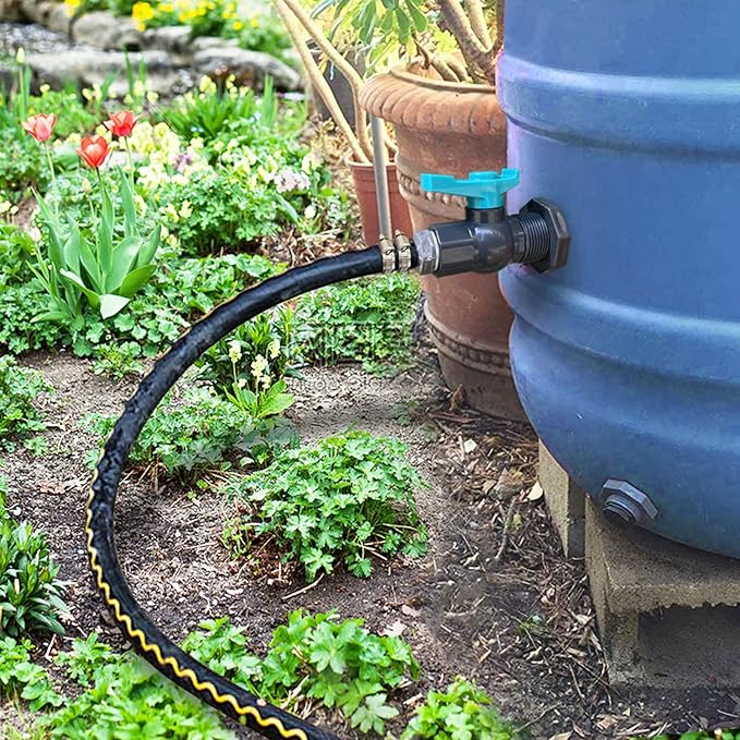Rain Barrel Spigot PVC Faucet Kit Water Diverter Kit with Bulkhead Fitting, Ball Valve, Garden Hose Barb(12.5mm) Adapter, Pipe Clamps, Thread Tape, Hole Saw(for 12.5mm ID Hose)