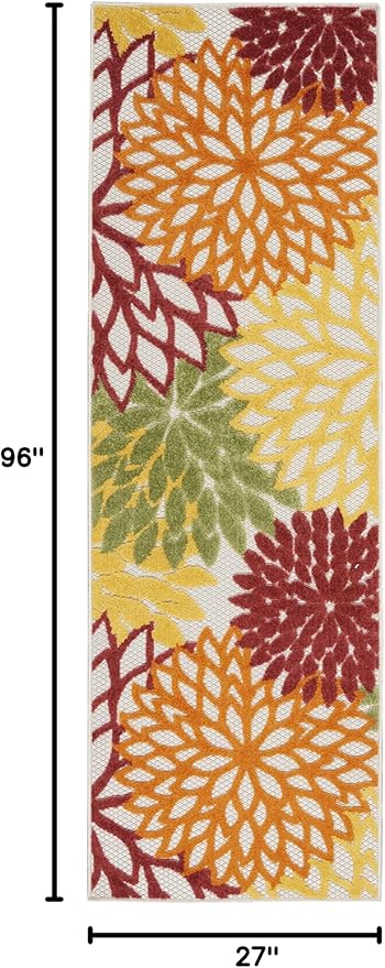 Nourison Home Aloha 8' Runner Red Multicolored Fabric Tropical Area Rug (8' Runner)