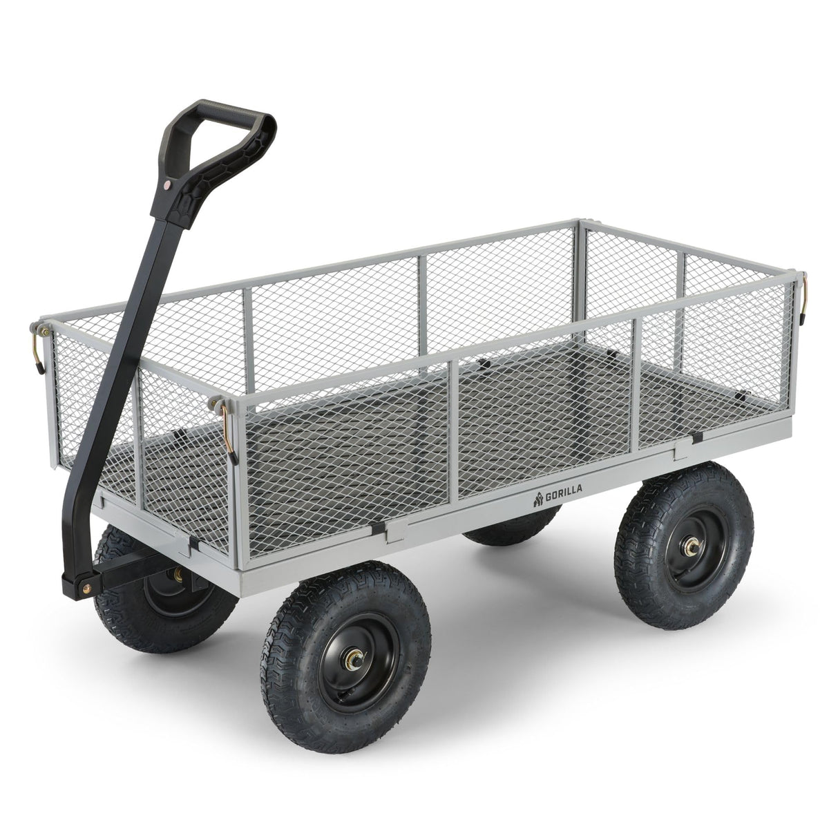 Gorilla Carts GOR1001-COM Steel Utility Cart, Heavy-Duty Convertible 2-in-1 Handle and Removable Sides, 7 cu ft, 1000 lb, Capacity, Gray