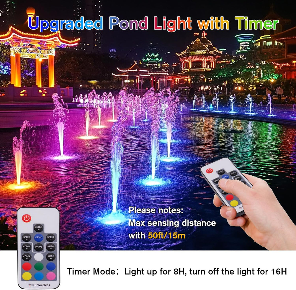 POPOSOAP RGB Underwater Pond Lights with Timer, 20 Colors Dimmable Submersible Led Fountain Lights with IP68 Waterproof, Support Remote Control for Outdoor Ponds Aquarium Garden Pool (6 Headlamps)