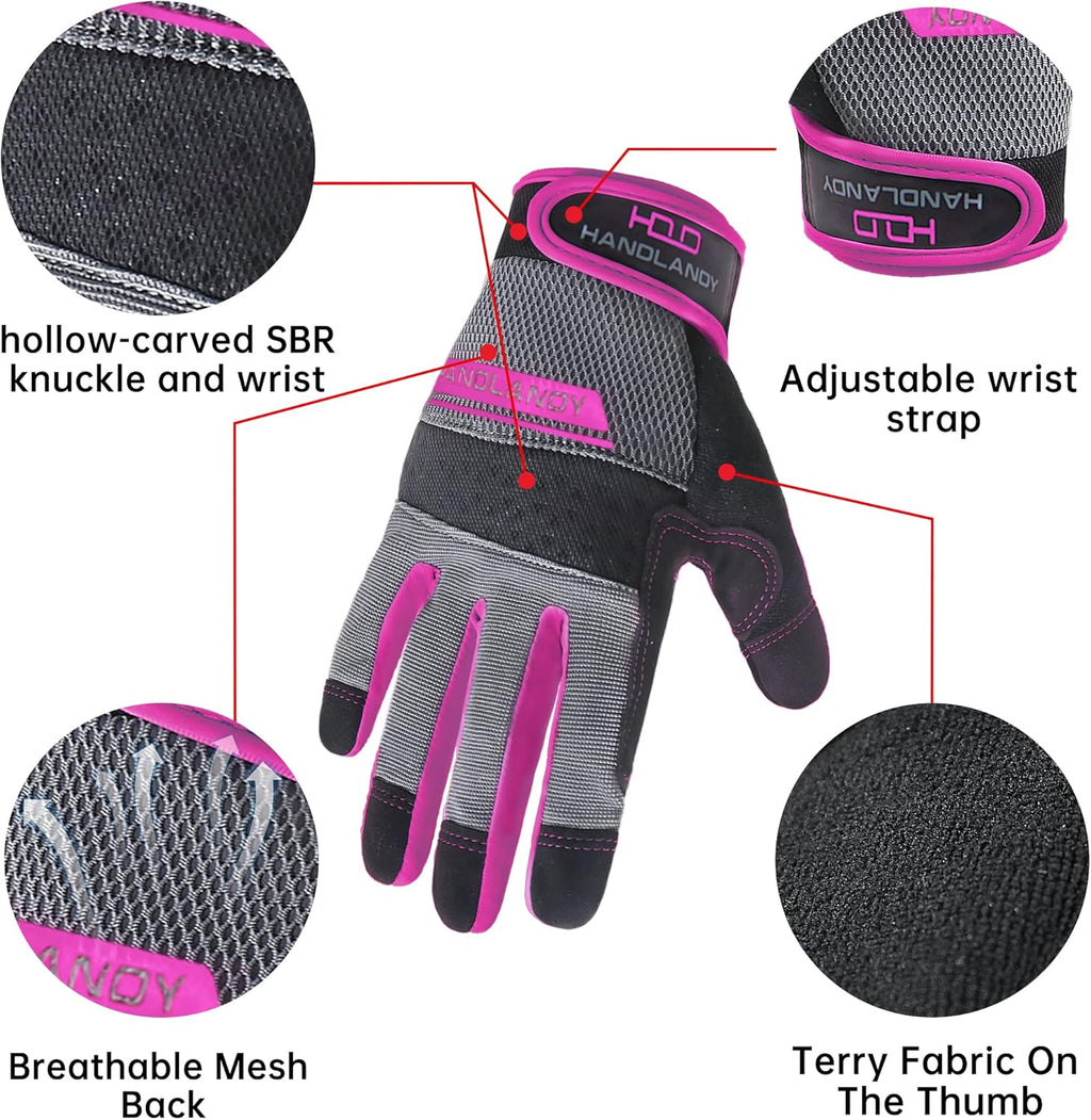 HANDLANDY Women Safety Work Gloves Utility Touch Screen Working Grip Glove for Yardwork Gardening Breathable Mechanic Gloves