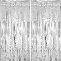 2 Pack Silver Tinsel Foil Fringe Curtains, Silver Party Decorations, Metallic Tinsel Party Streamers Backdrop for Birthday Baby Shower Graduation Wedding Bachelorette Party Decorations