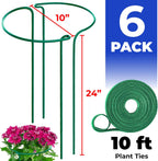 K-Brands Tall Plant Support Stakes – 10"W x 24"H Half Round Peony Cages and Supports for Indoor and Outdoor Plants – Plant Cage Ring Support for Flower - Peony, Tomato, Hydrangea, Rose Bush (6 Pack)