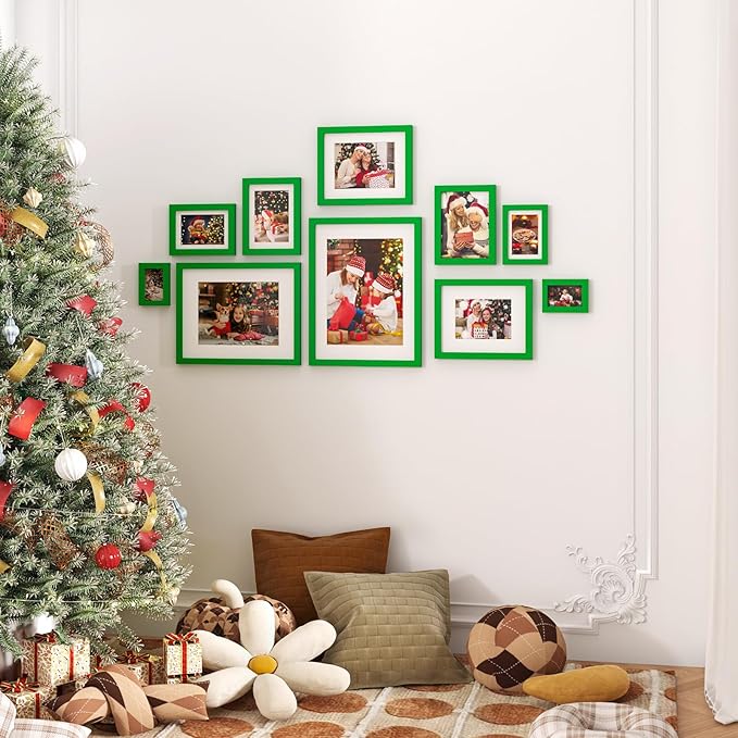 KINLINK 12x16 Picture Frame Grass Green, Solid Wood Frames with Acrylic Plexiglass for Pictures 11x14/9x12 with Mat or 12x16 without Mat, Wall Display Photo Frame, 4 Pack