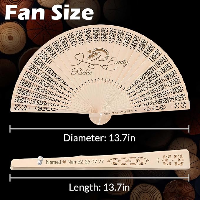 10 PCS Custom Fans Personalized Folding Fans for Line Dancing Wooden Hand Fan Wedding Favors Bulk Fans for Guests Party Event Use (Style01)