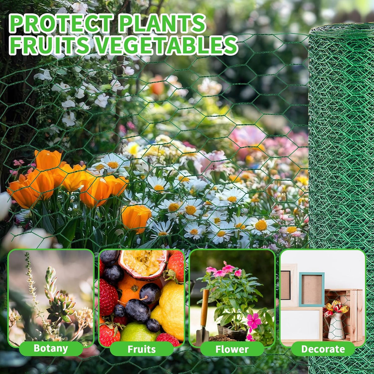 16in x 10ft Chicken Wire for Floral Arrangements, Green Chicken Wire, Hexagonal Galvanized Wire Mesh for Poultry Barrier, Flower Arrangement, Crafts and Garden