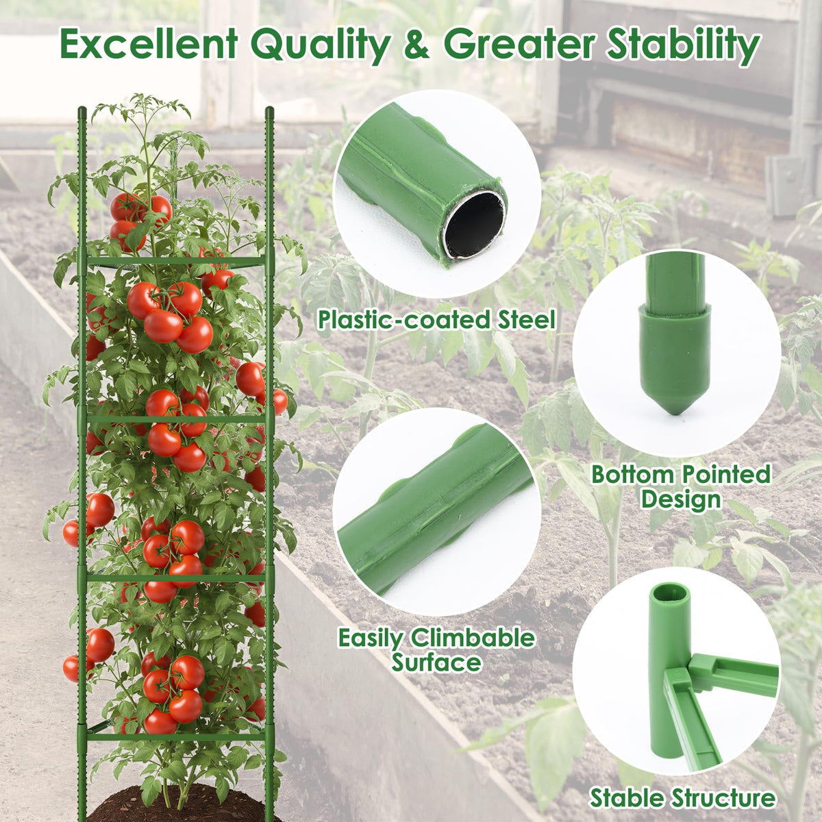 CEWOR 3 Pack Extra Tall Tomato Cage, 63 Inch Adjustable Tomato Trellis | Large Tomato Cages for Garden, Plant Cages Structure Triangle Stakes for Raised Garden Bed, Climbing Plants Outdoor