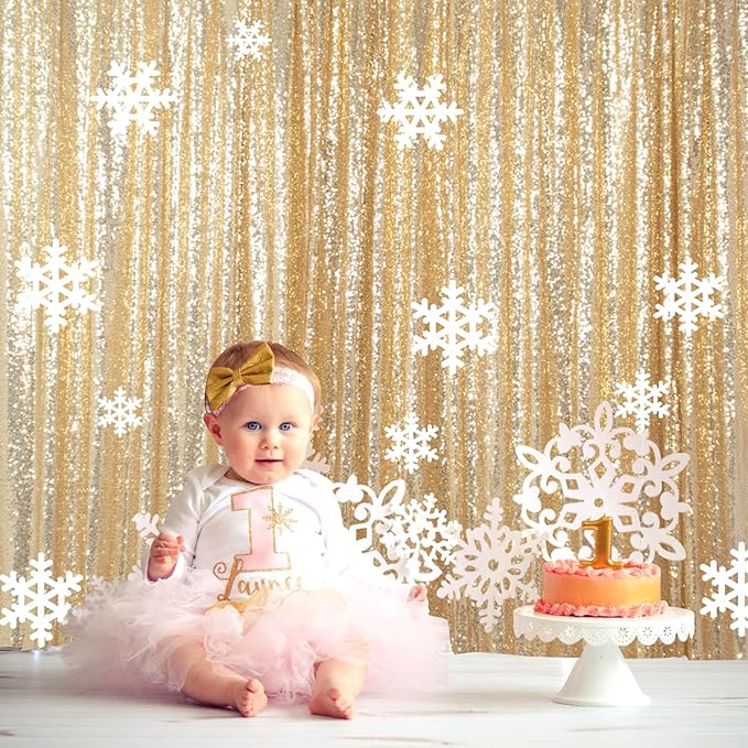 ShinyBeauty Sequin Backdrop 7ftx7ft Light Gold | Sparkle Drapes for Photoshoots & Parties | Glitter Fabric Background for Elegant Events | Perfect for Happy Birthday Celebrations