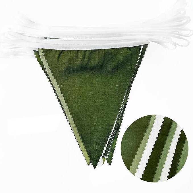 32Ft Olive Green Party Decorations Sage Green Triangle Flag Fabric Banner Pennant Garland Streamers for Birthday Wedding Woodland Baby Shower Jungle Safari Summer Golf Outdoor Party Decor