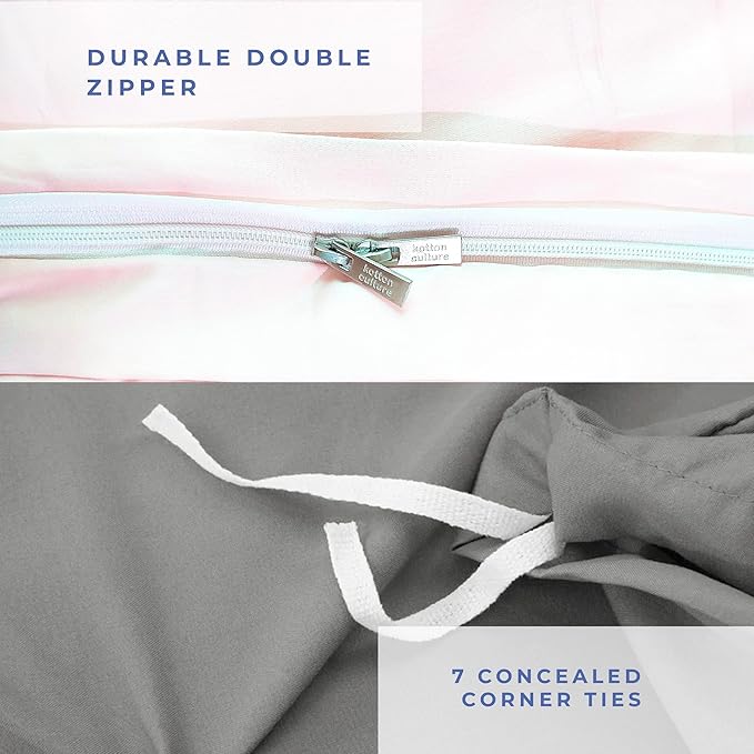 Kotton Culture 3 Pc Queen Size Duvet Cover Set -100% Egyptian Cotton Sateen 600 Thread Count Ultra Soft Premium Durable Comforter Cover Zipper Closure & Corner Ties (Pink Blush, Queen/Full 90" X 90")