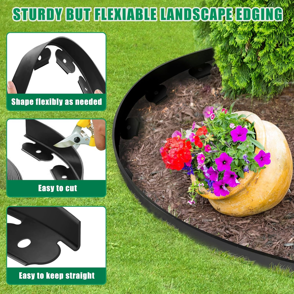 Landscape Edging - Garden Edging Border 120FT 2IN Tall with 180 Stakes, No Dig Lawn Edging for Landscaping for Garden Bed, Yard, 0.15" Thick Flower Bed Border Edging with Connector for Outdoor