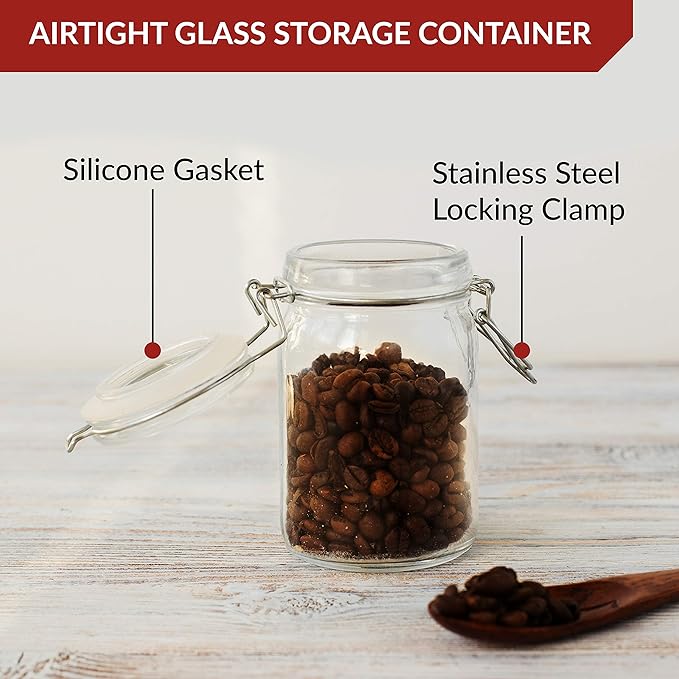 Set of 3 Mason Jars with Lid (1 Liter) | Airtight Glass Storage Containers for Food, Flour, Pasta, Coffee, Candy, Dog Treats, Snacks & More | Glass Organization Canisters | 34 Ounces