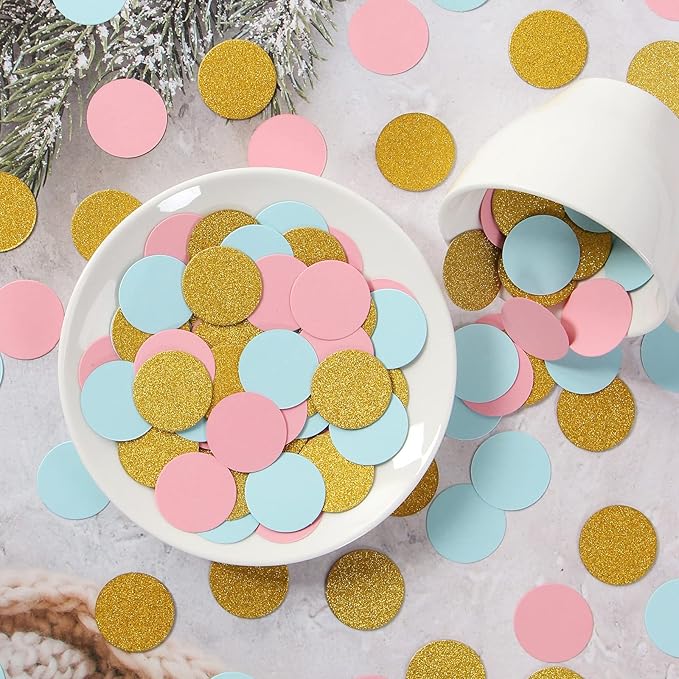 Gender Reveal Decorations Blue Pink - 300pcs Paper Confetti Glitter Baby Gender Reveal Party Supplies Ideas Gender Reveal Theme Gold Birthday Table Decor HongTongTong