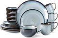 LERATIO Ceramic Dinnerware Sets for 4,16-Piece Reactive Glaze Plates and Bowls Set with Mugs,Highly Chip and Crack Resistant | Dishwasher,Microwave & Oven Safe Dishes set-Gray White