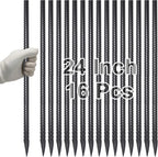 VVOKGO Rebar Stakes 24 Inch Ground Straight Concrete Form Stakes Heavy Duty (16pcs), 3/8" Diameter Metal Steel Spikes Anchors with Chisel Point End for Plant Support, Garden Border,Landscape Edging