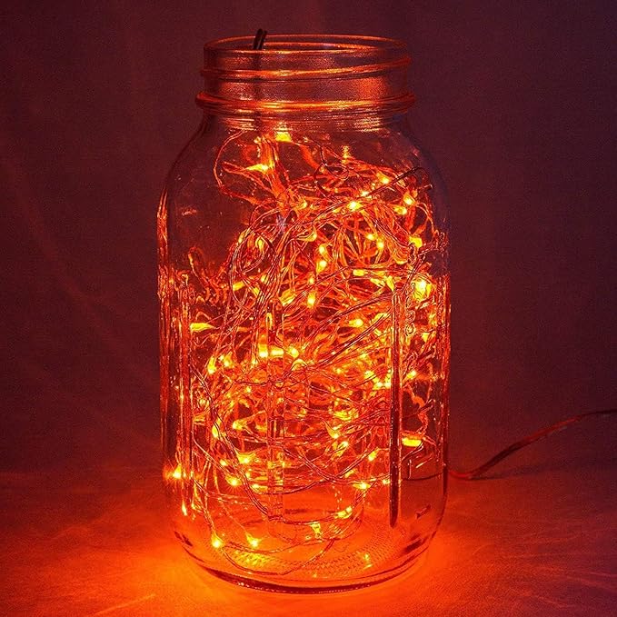 ANJAYLIA 2 Pack Orange String Lights for Halloween Battery Operated Fairy Lights, Twinkle Firefly Lights for Garden, Thanksgiving Day, Christmas Indoor Decoration