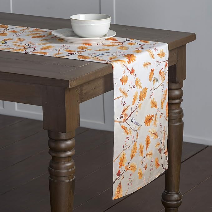 Maison d' Hermine Table Runner 100% Cotton Single Layer Table Runners 60 inches Long for Thanksgiving Christmas Decorations Home Kitchen Dining Party Wedding (Oak Leaves, 14.5" x 60")