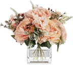 ENOVA FLORAL Artificial Flower Arrangement with Vase,Mixed Artificial Silk Peony Flower in Vase for Decoration Home Office, Wedding Centerpiece (Champagne)