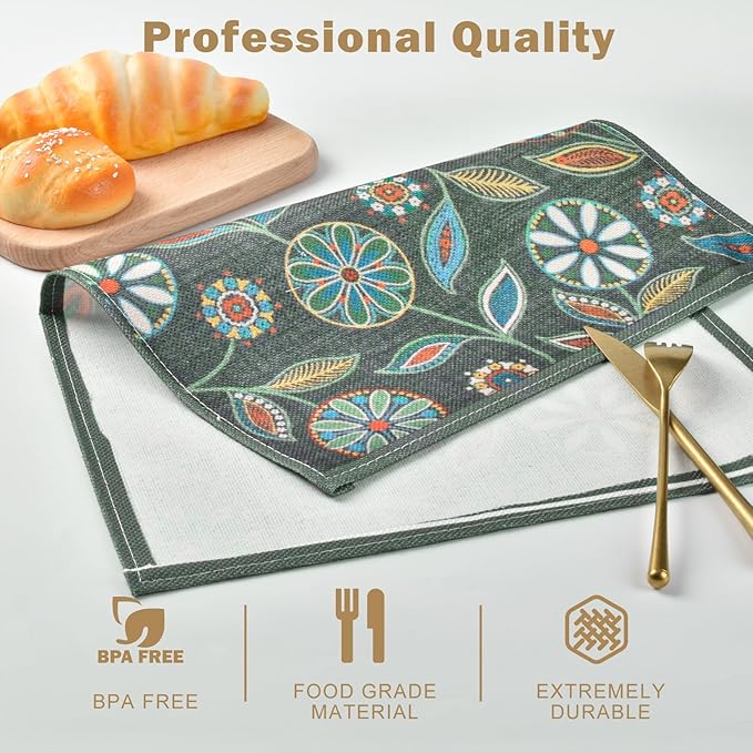 Snycler Table Runner Boho Table Runners Vintage Elegant Farmhouse Table Center Linen Decor for Home Dining Party Entrance (12x18 Inch,Set of 4) Gray&Green