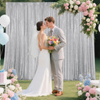 Silver Sequin Backdrop Curtain 2 Pieces 2FTx8FT Glitter Photography Backdrop for Party Wedding Birthday Christmas Decorations