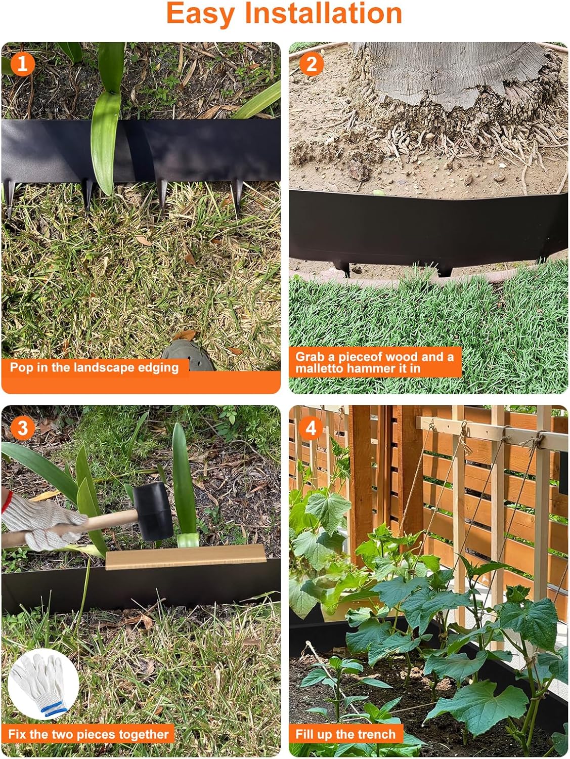 Vinci Landscape Edging Border, 40" L x 8" H 3Pack 10FT Total Black Galvanized Steel Garden Edging,Easy Installation,Sturdy Elegant Metal Lawn Broder for Flower Beds, Pathways, Paver Edges and Yard