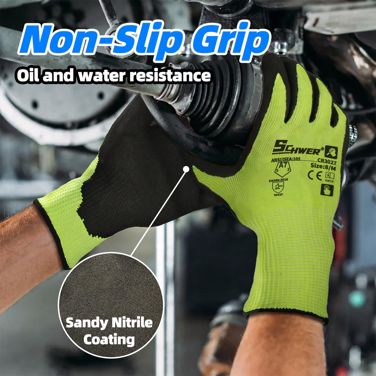 Schwer 2 Pairs A7 Cut Resistant Work Gloves, Touchscreen, CR3027, L