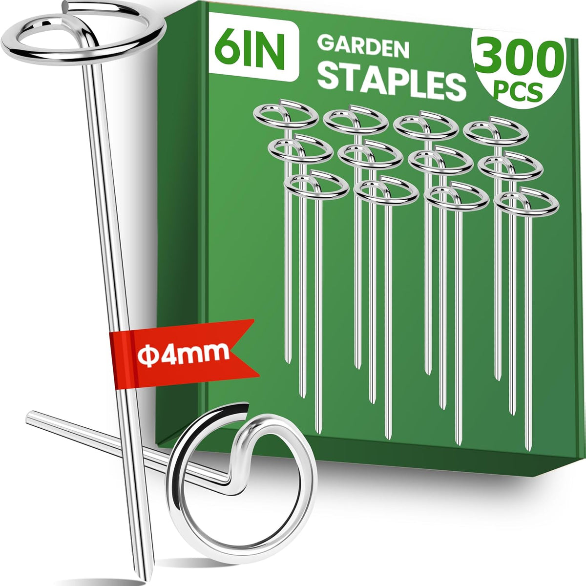 300pcs Landscape Fabric Pins, Bold 8 Gauge Galvanized Steel Garden Staples, Tent Stakes Landscape Fabric Staples Yard Stakes for Decoration Weed Barrier (6in X 300)