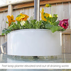 AuldHome Design Umbrella Planter for Patio Table w/Umbrella Hole (White), Enamelware Half-Circle Planter Pots