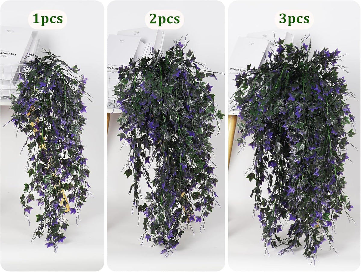 Artificial Ivy Vines Fake Plants Artificial Hanging Plants Faux Hanging Ivy Leaves Artificial Plants UV Resistant Plant for Outdoor Terrace Garden Decoration Indoor Bathroom Wall Decor(Purple)
