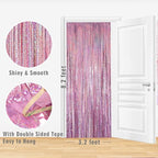 GOER 3.2 ft x 8.2 ft Metallic Tinsel Foil Fringe Curtains Party Photo Backdrop Party Streamers for Birthday,Graduation,New Year Eve Decorations Wedding Decor(4 Packs,Laser Pink)