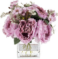 ENOVA FLORAL Artificial Flower Arrangement with Vase,Mixed Artificial Silk Peony Flower in Vase for Decoration Home Office, Wedding Centerpiece (Purple)