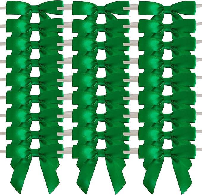 50pcs 2-1/2" Green Satin Ribbon Bows with Twist Ties for Gift Wrapping Packing Christmas Decoration (Green)