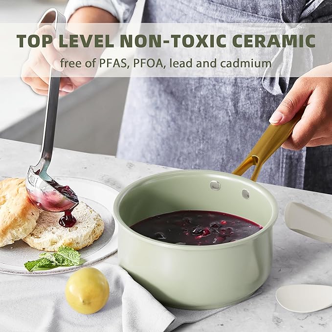 VONIKI Ceramic Cookware Set - Nonstick Pots and Pans With Kitchen Utensils, Non-Toxic, Induction Compatible, Dishwasher and Oven Safe