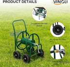 VINGLI 4-Wheel Garden Hose Reel Cart with Storage Basket, Portable Residential Hose Reel Cart, Lawn Watering, for Garden Backyard and Farm (Green 250FT)