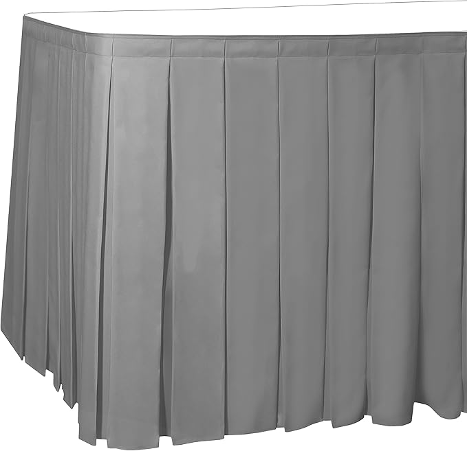 Ultimate Textile Pleat Polyester Fabric Table Skirt - Machine Washable Flame Resistant with Clips for Events, Weddings & Trade Shows, Cut & Sewn in Paterson, NJ - Silver, 21' Box Pleat