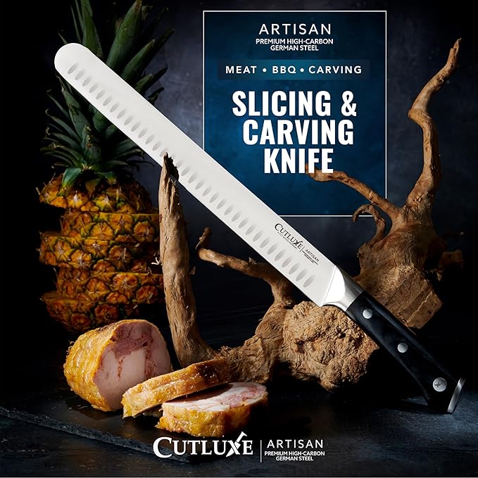 Cutluxe Slicing Carving Knife – 12" Brisket Knife, Meat Cutting and BBQ Knife – Razor Sharp German Steel, Sheath Included, Full Tang, Ergonomic Handle Design – Artisan Series