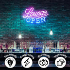 Lounge Open Neon Sign VIP Lounge Neon Light Pink Blue Letter LED Sign Dimmable Business Signs Light Up Signs for Bar Night Club Hotel Beauty Salon Decor