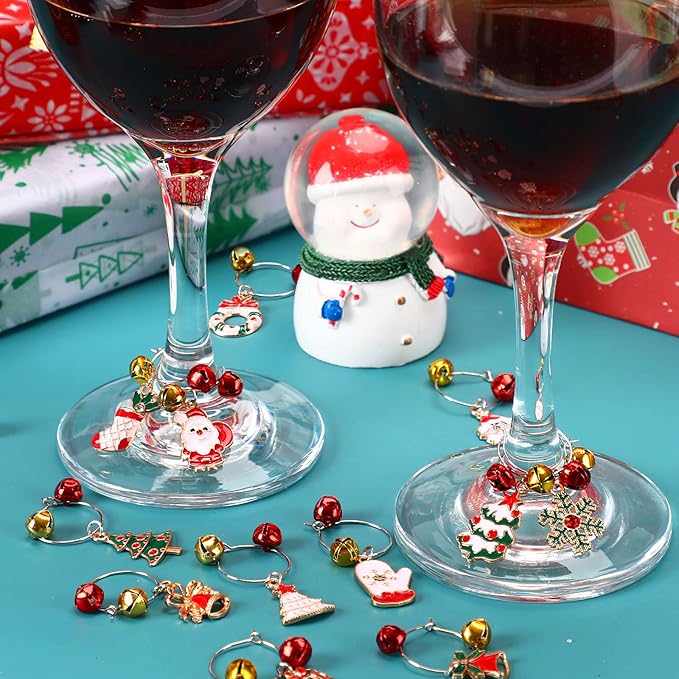 SANNIX 24pcs Christmas Wine Glass Charms - Identification Markers for Stem Glasses, Wine Tasting Party Favors & Holiday Decorations