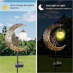 Solar Garden Lights Outdoor Decor,Moon Fairy Crackle Glass Lights,Waterproof Warm White LED Metal Stake Ornament,for Walkway Backyard Patio Lawn Pathway Decorations-Unique Gift Ideas for Gardening