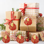 36 Pcs Christmas Gift Tag with String 3D Santa Gift Tag Gold Foil Present from Santa Claus Premium Gold Tags for Kids Christmas Party Decor(Vintage)
