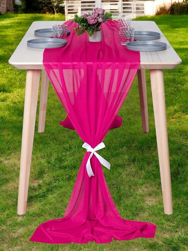 MDS Halloween Chiffon Table Runner - 20 Pack, 29 x 170 Inches, 14ft Each - Sheer Spooky Table Runners for Haunted House Parties, Trick-or-Treat Tables, Witchy Décor, Wedding & Events - Hot Pink