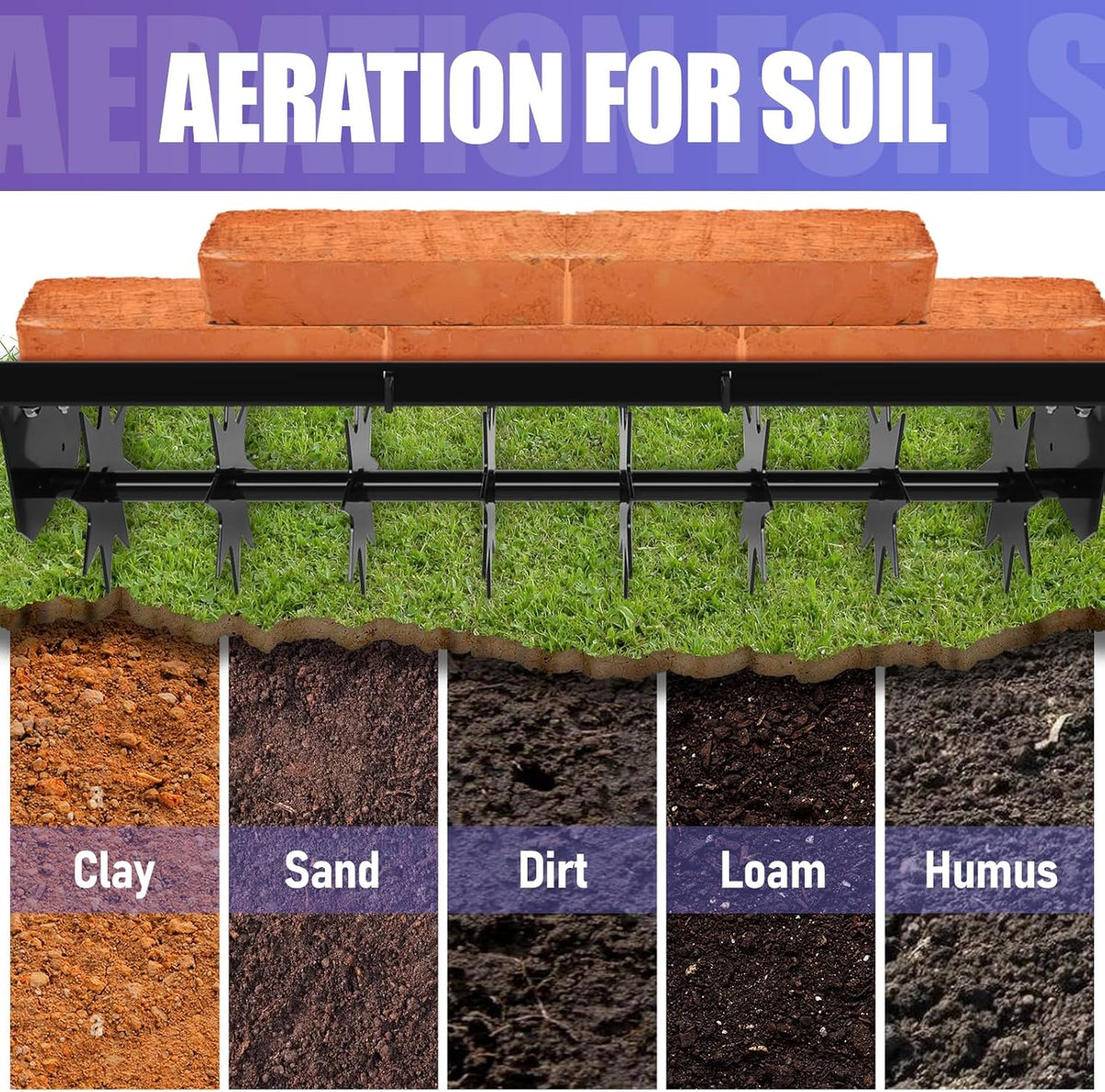 Tow Behind Lawn Aerator, 32" Heavy-Duty Core Aerator Tool, Manual Lawn Aerator, Plug Aerator with Universal Hitch, Rolling Aerator for Effective Soil Aeration and Lawn Health