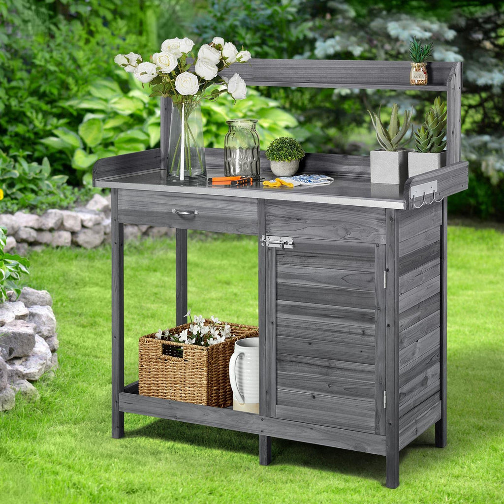Yaheetech Potting Bench Outdoor Potting Table with Storage,Gray