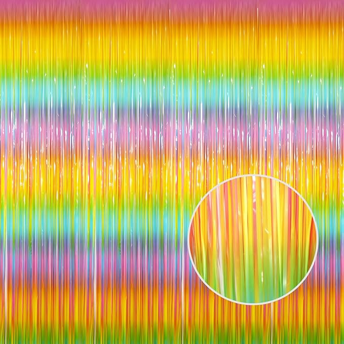 GOER 6.4 ft x 8.2 ft Metallic Tinsel Foil Fringe Curtains Party Photo Backdrop Party Streamers for Birthday,Graduation,New Year Eve Decorations Wedding Decor(2 Packs,Candy Macaroon Multicolor)