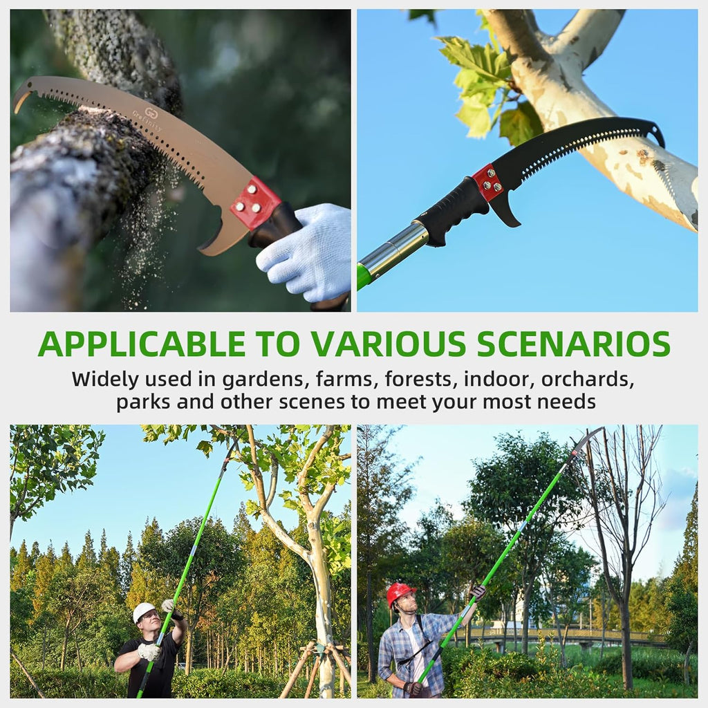 27FT Manual Pole Saw, Tree Branch Trimmer with 8-Section Fiberglass Handle, Sharp Steel Blade, Lightweight Extendable Design for High Branch Trimming, Ideal for Palms and Shrubs