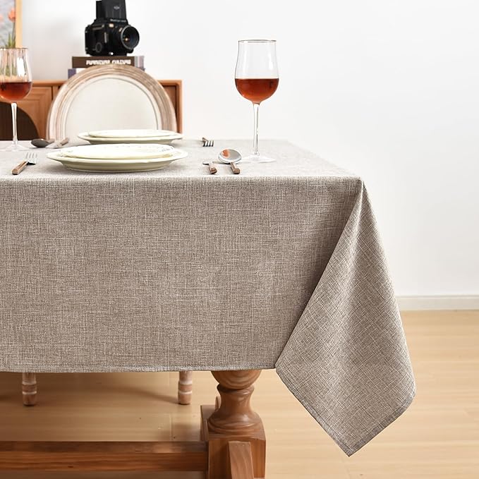 Fitable Faux Linen Tablecloths Rectangle 60 x 102 Inch - 6 Pack Neutral Table Clothes for 6 Foot Tables, Nature Faux Burlap Table Covers for Dining, Party, Wedding, Banquet, Buffet