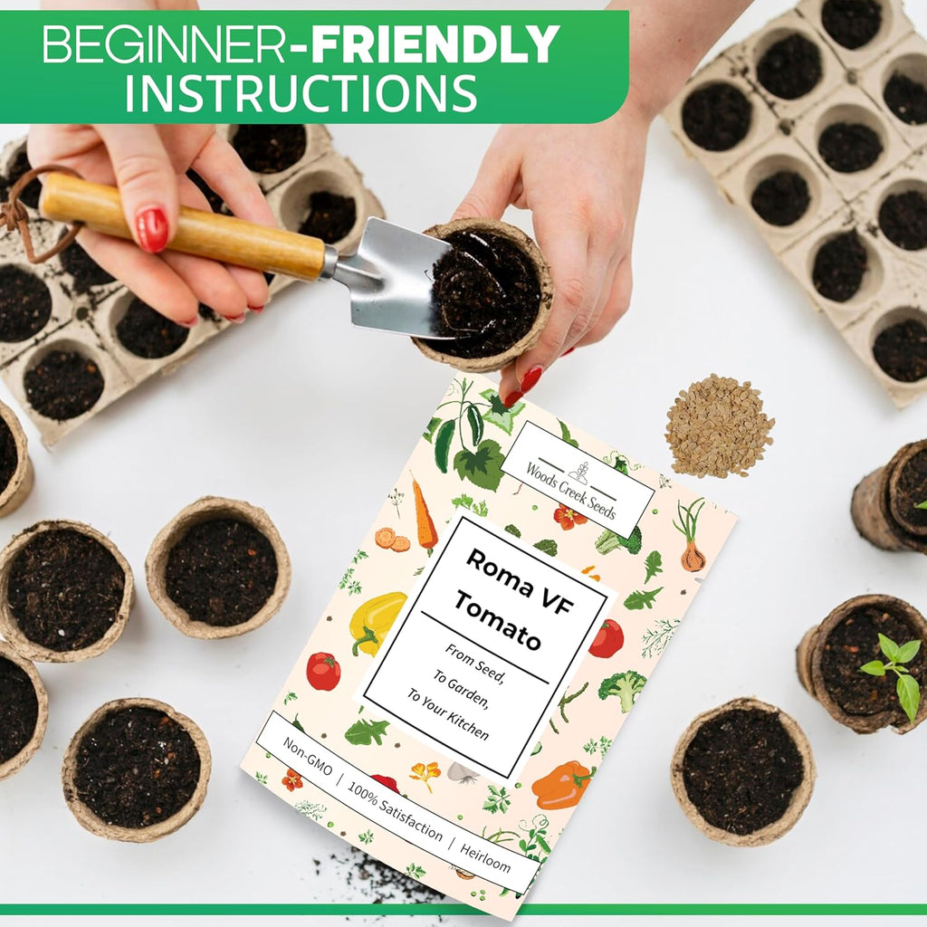 Woods Creek Seeds: Roma VF Tomato Seeds for Planting - Over 350 Heirloom Tomato Seeds for Planting Outdoors, Indoors, Patio or Home Plant Garden - Non-GMO Seed Pack of Tomatoes