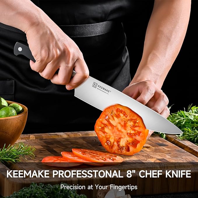 KEEMAKE Chef Knife, 8 Inch Sharp High Carbon Stainless Steel Kitchen Knife with Ergonomic Handle, Professional Cooking Knife, Kitchen Utensils for Meat Slicing and Vegetable Cutting