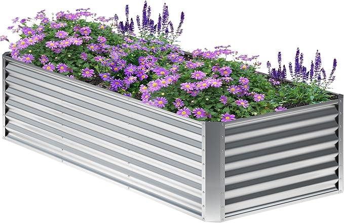 6x2x2FT Galvanized Raised Garden Bed,Planter Raised Beds-Metal Garden Box,Large Plant for Outdoor Planting, Vegetables Bed，Flower,herb-Silver
