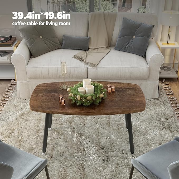 WOHOMO Folding Coffee Table Rustic Small Coffee Tables for Living Room Farmhouse Portable Table for Small Spaces Rectangular Mid Century Coffee Table, No Assembly 39.3 * 19.6 * 17.7IN, Walnut